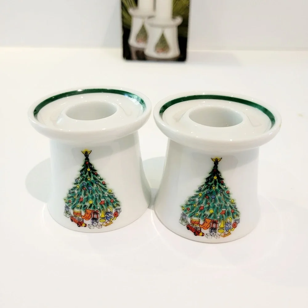 Vintage NOEL Christmas Tree Candle Holders Porcelain Porcelle House Of Salem